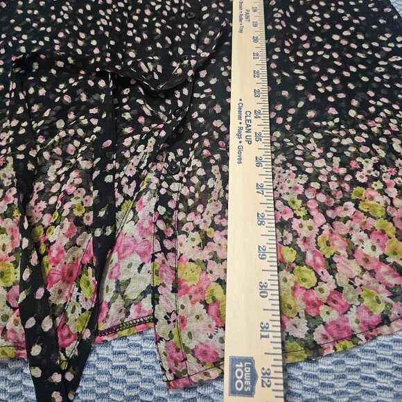 NWT Cecico Black Chiffon Floral Mini Dress Pink Rose Border Print Boho Size S - Picture 6 of 6